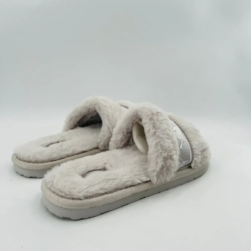 PUMA Fluff Remix Faux Fur Women's Shoes Slide Gray Sandals Size 5